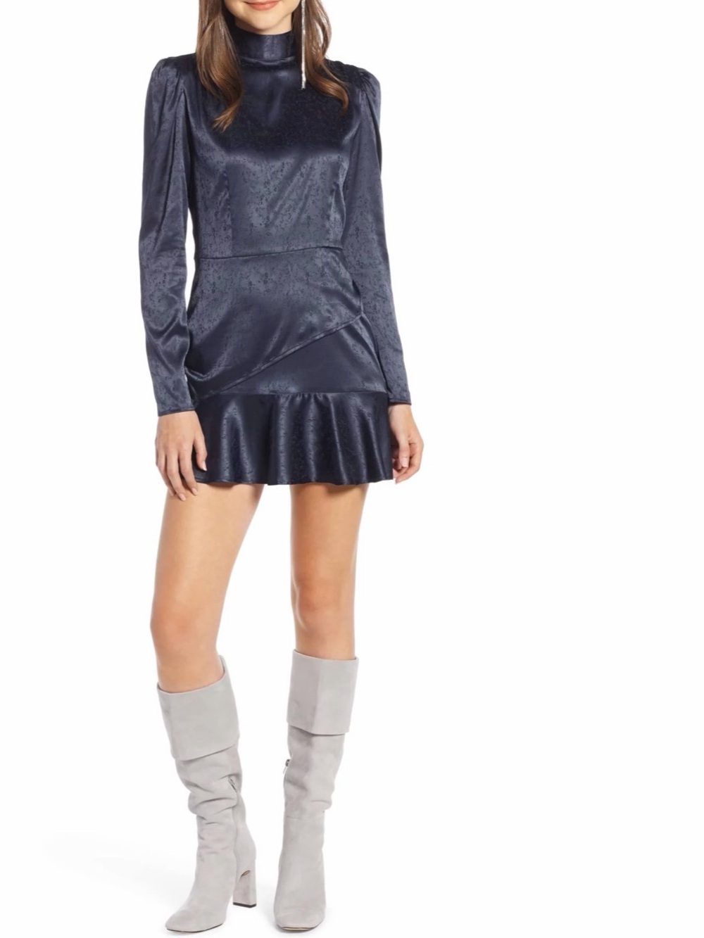 Something Navy/Revolve/Nordstrom Navy Blue Long Sleeve Ruffle Hem Dress